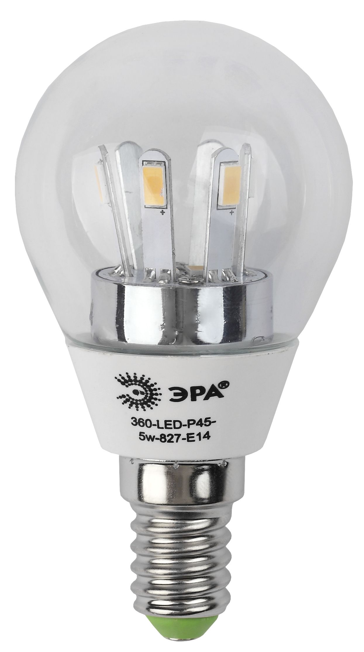 Лампа светодиодная ЭРА 360-LED P45-5w-827-E14 (10/50/2400)