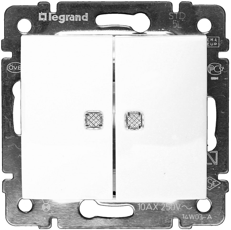 Legrand Valena Выключатель 2 клавишный проходной с подсветкой белый ,774212