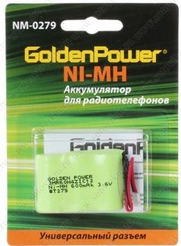 Аккумулятор для радиотелефона Golden Power NM-0279 (301) (NiMh, 600 mAh, универ. разъем, аналог GP-T-279)(1бл.)(10)(120)